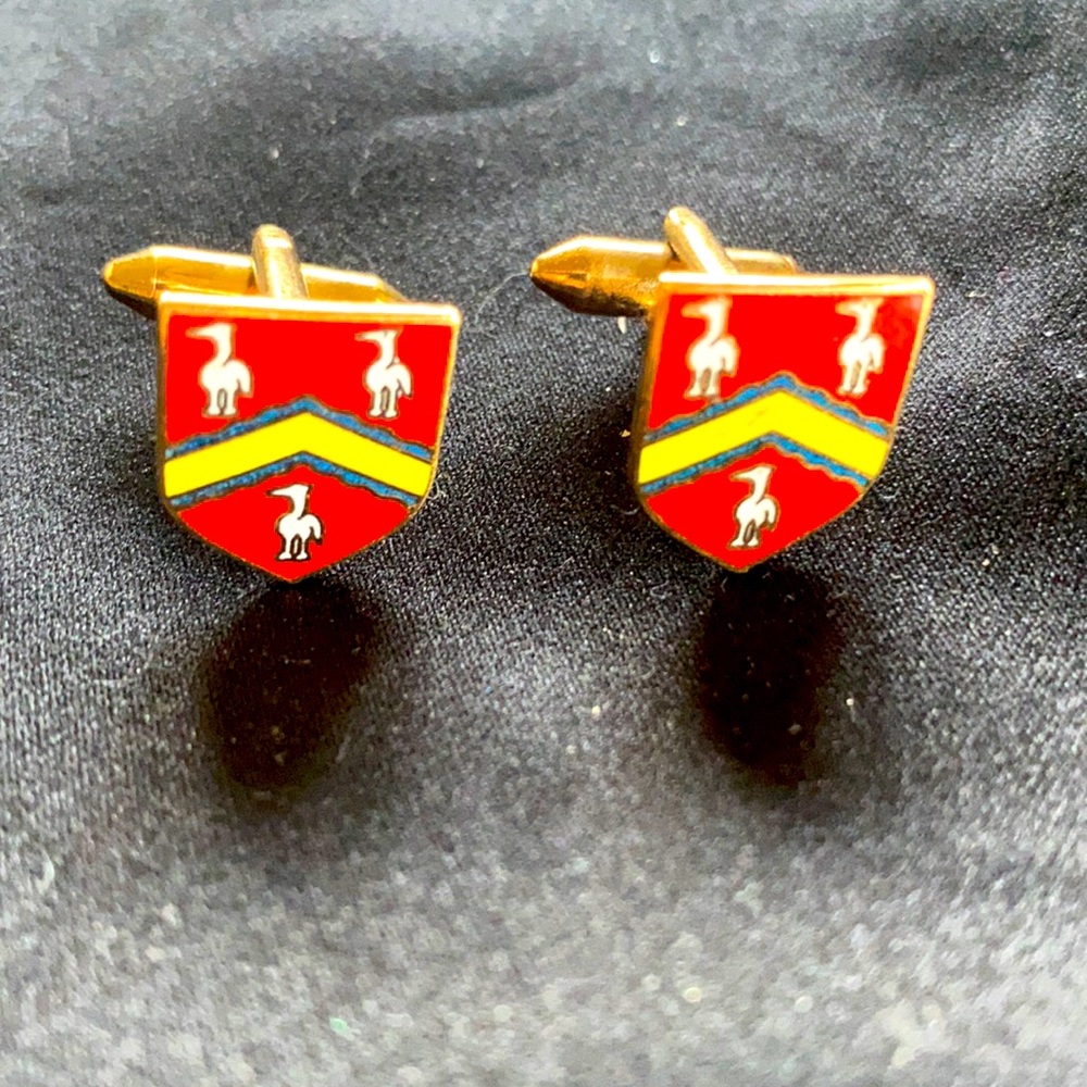 VTG Sophos gold tone shield red enamel cuff links